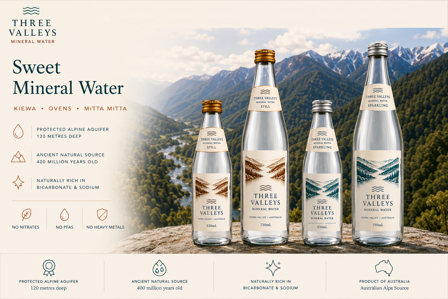 Home page design for Three Valleys Mineral Water