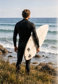 Surfer standing at the coast