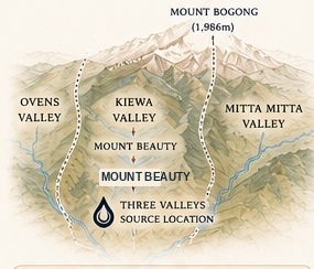 Map showing Ovens Valley, Kiewa Valley and Mitta Mitta Valley
